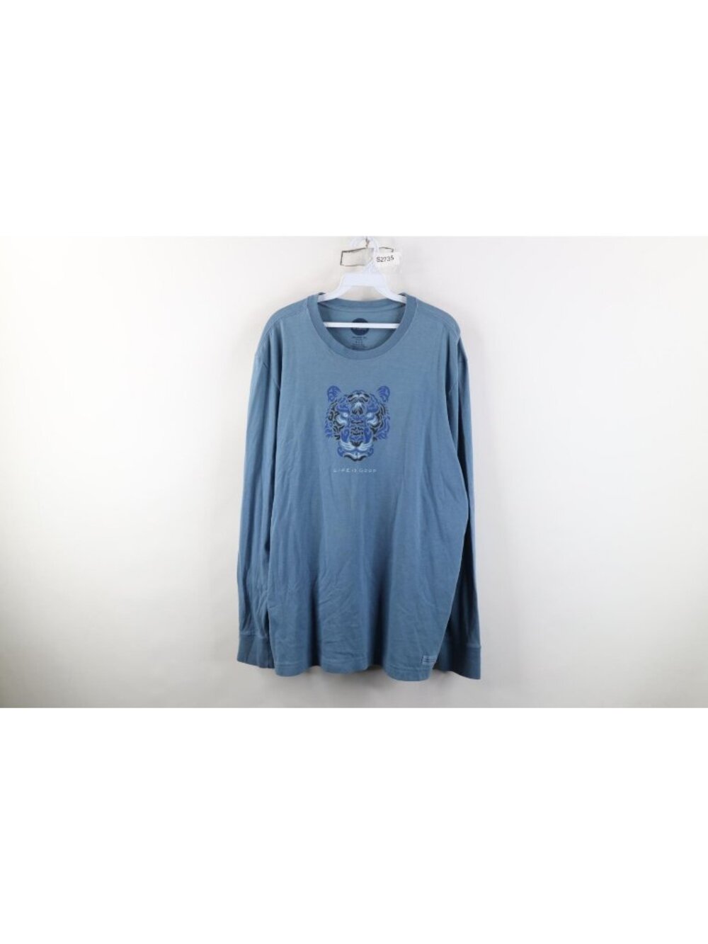 Life Is Good Mens Large Faded Tribal Tiger Long Sleeve T-Shirt Blue Crusher
